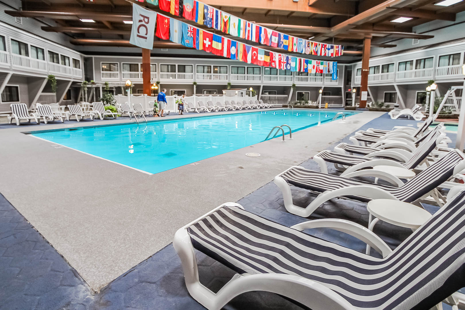 A peaceful indoor swimming pool at VRI's The Cove at Yarmouth in Massachusetts.